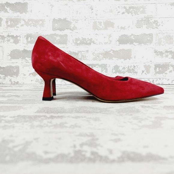 NEW Lafayette 148 New York Red Suede Slip On Business Casual Mid High Heels W622 - Picture 5 of 14